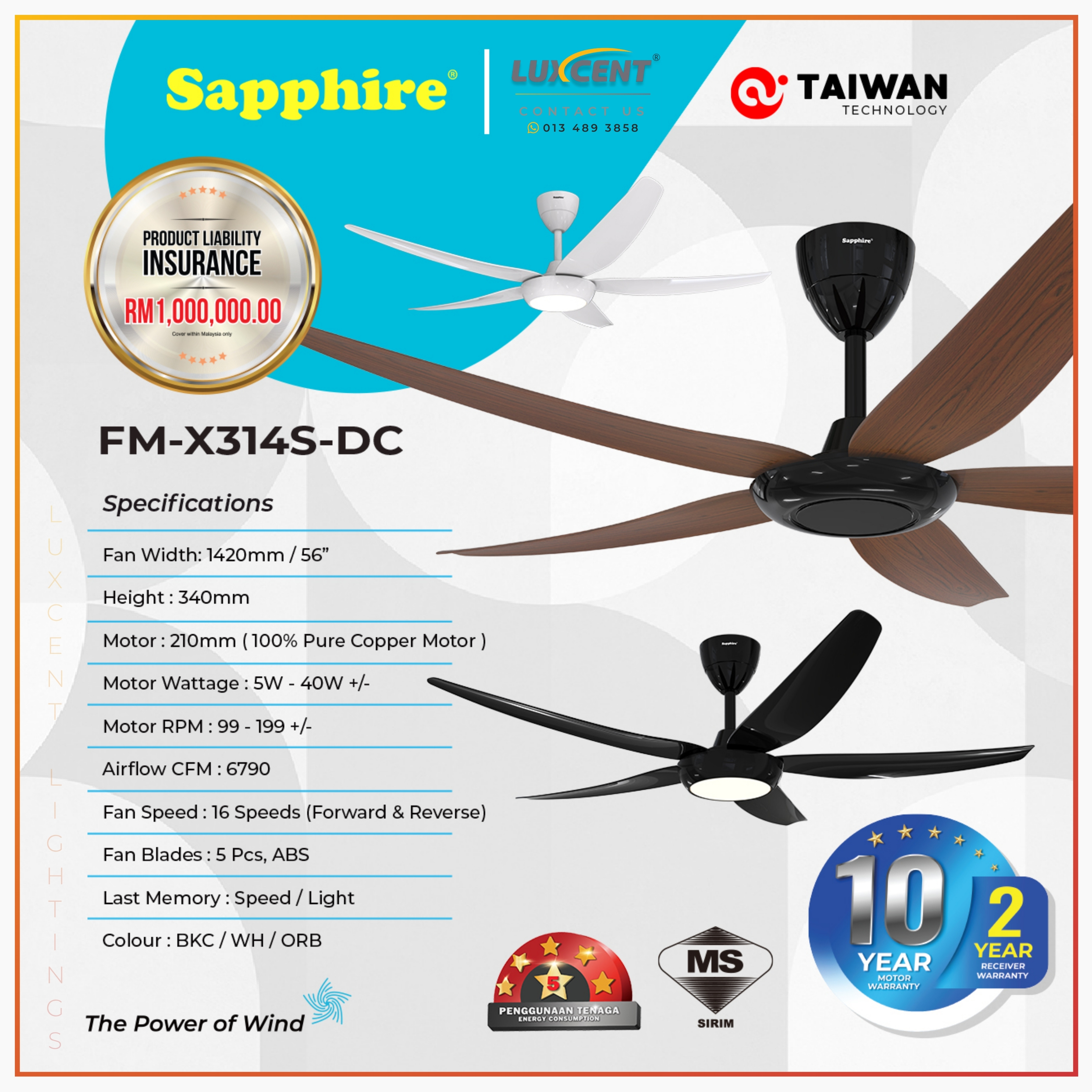 Sapphire FM-X314S-DC 56" (MWH) - Luxcent Lighting